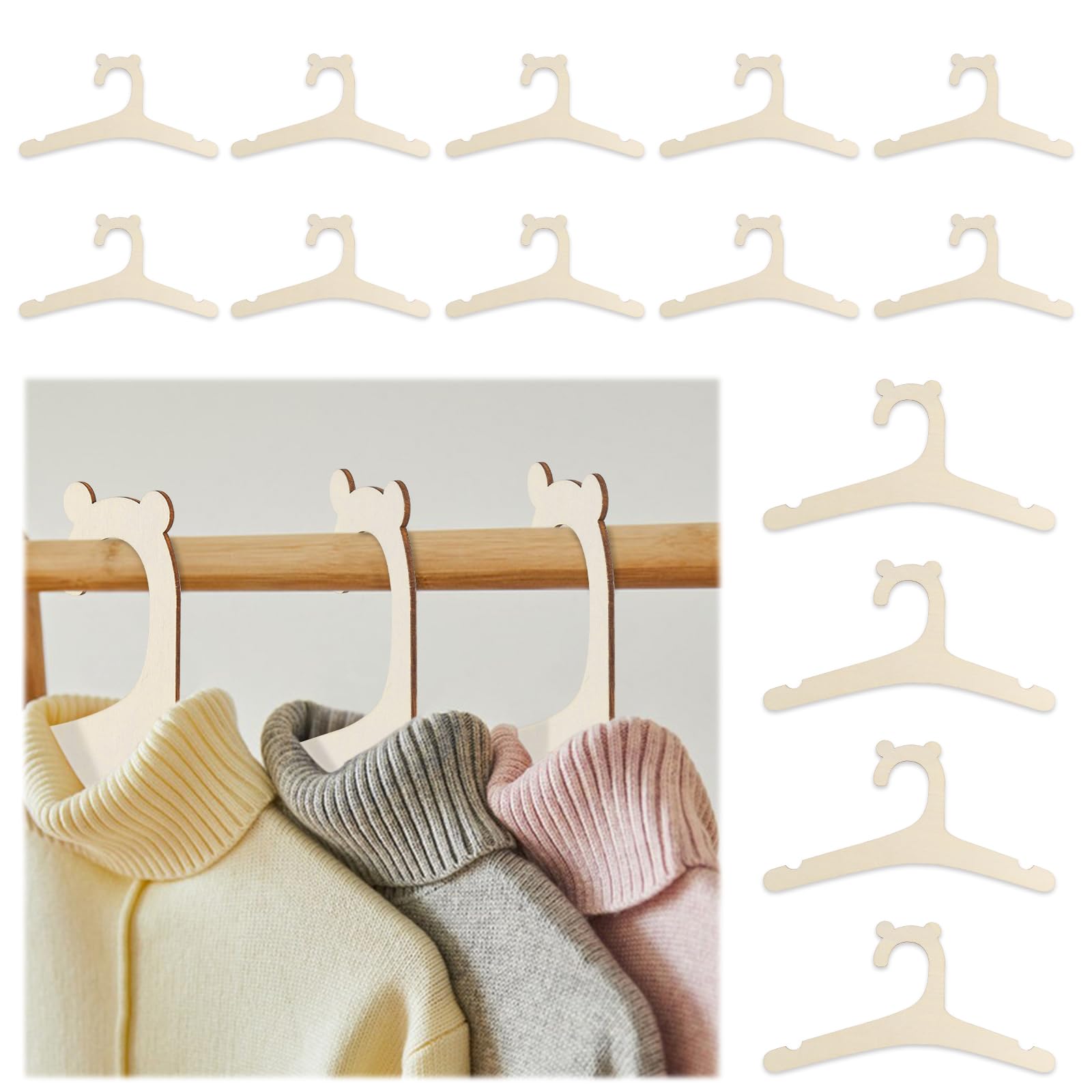 FAMCUCHE 14Pcs Wooden Baby Hangers, Non-Slip Baby Hangers Newborn, Space Saving Wooden Hangers for Clothes, Kids Hangers for Jackets, Dresses