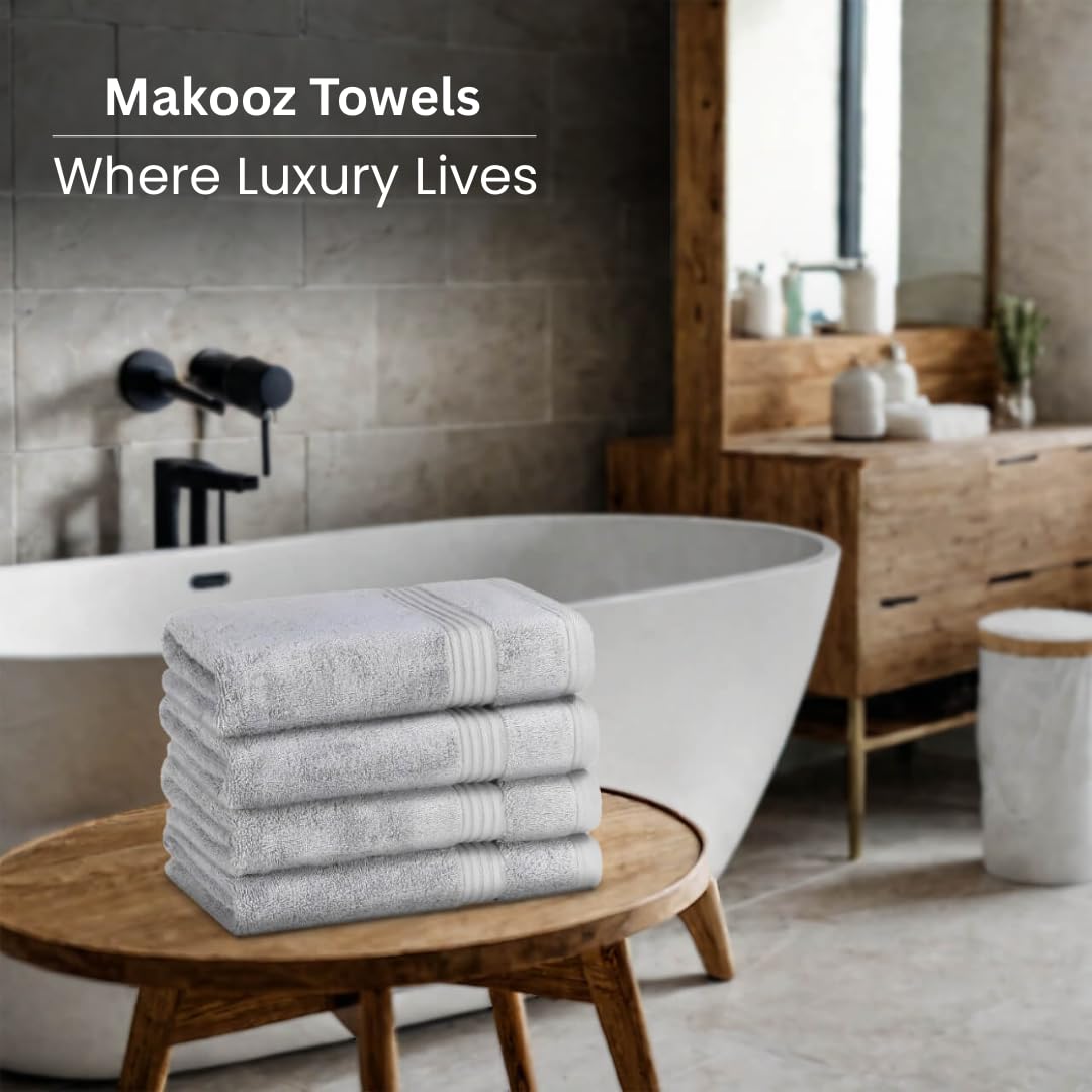 Makooz Luxurious Bamboo Hand Towels for Bathroom Pack of 2 – 700 GSM Bamboo & Egyptian Cotton 50/50 Blend -Ultra Silky Soft, Quick Dry