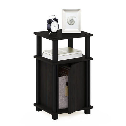Furinno JUST Side Table, 3-Tier End Table with Door Cabinet, Night Stand, Bedside Table with Open Shelf, for Living Room, Bedroom, Espresso