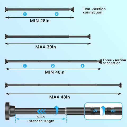 AIZESI Small Shower Pole,Tension Rods 70 To 130 Cm, 1” Diameter Spring Tension Curtain Rod, Tension Rods For Curtains, Extendable Tension Pole