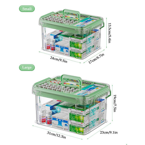 SINBINTA 2-Pack Clear Plastic Medicine Storage Organiser (Green)
