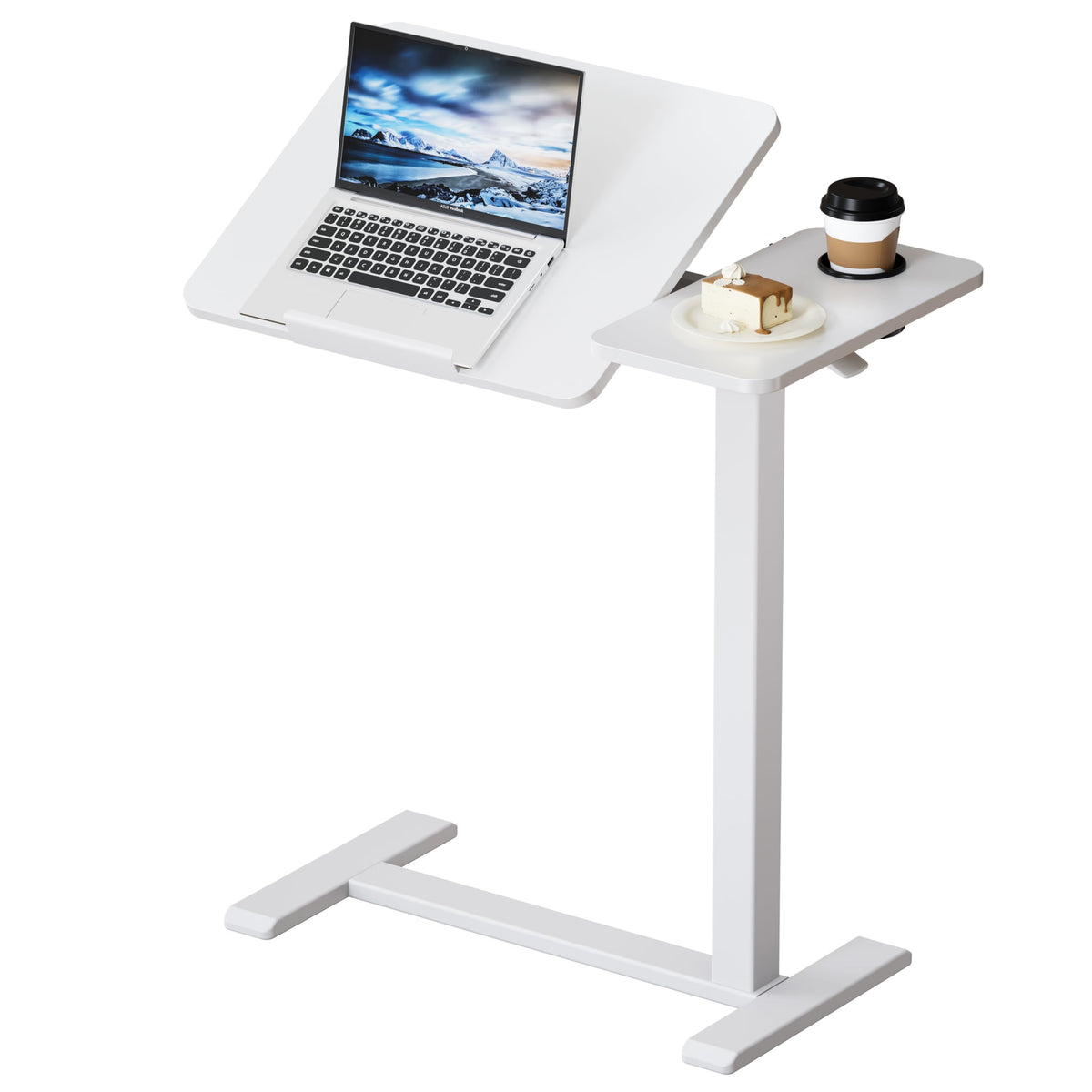BZIUM Overbed Bedside Table with Hidden Wheels, Adjustable Medical Tilt Top Hospital Bed Table Over The Bed, Rolling Desk Mobile Standing Desk