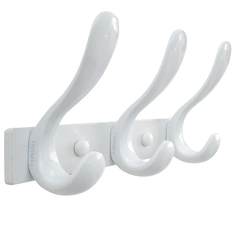 HONSKY Wall Coat Rack, Towel Rack,Metal Wall Coat Hanger with 3 Double Hooks (6 Hook), for Hanging Coat, Hat, Bag, in Hallway Entryway, White