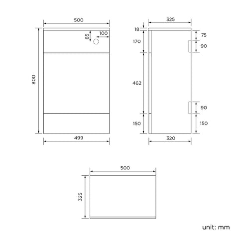 iBathUK 500mm Gloss Grey White Harper Back to Wall Toilet Cupboard Unit- Grey (Flat Pack)