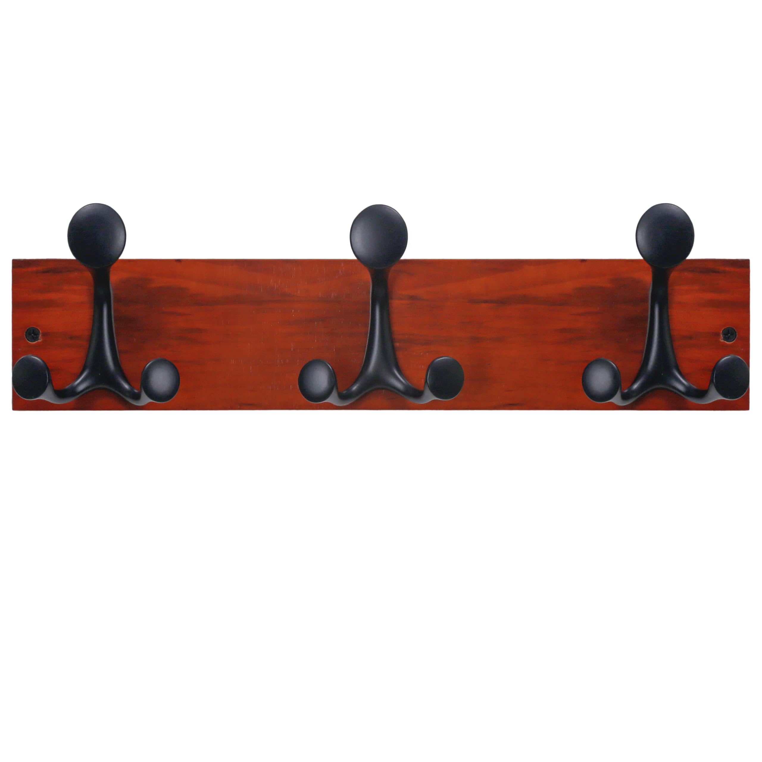 SKOLOO 43cm Cherry Wood Coat Rack Wall Mount with 3 Triple Hooks - Ideal for Family Entrances, Classrooms, and Pet Supplies Storage