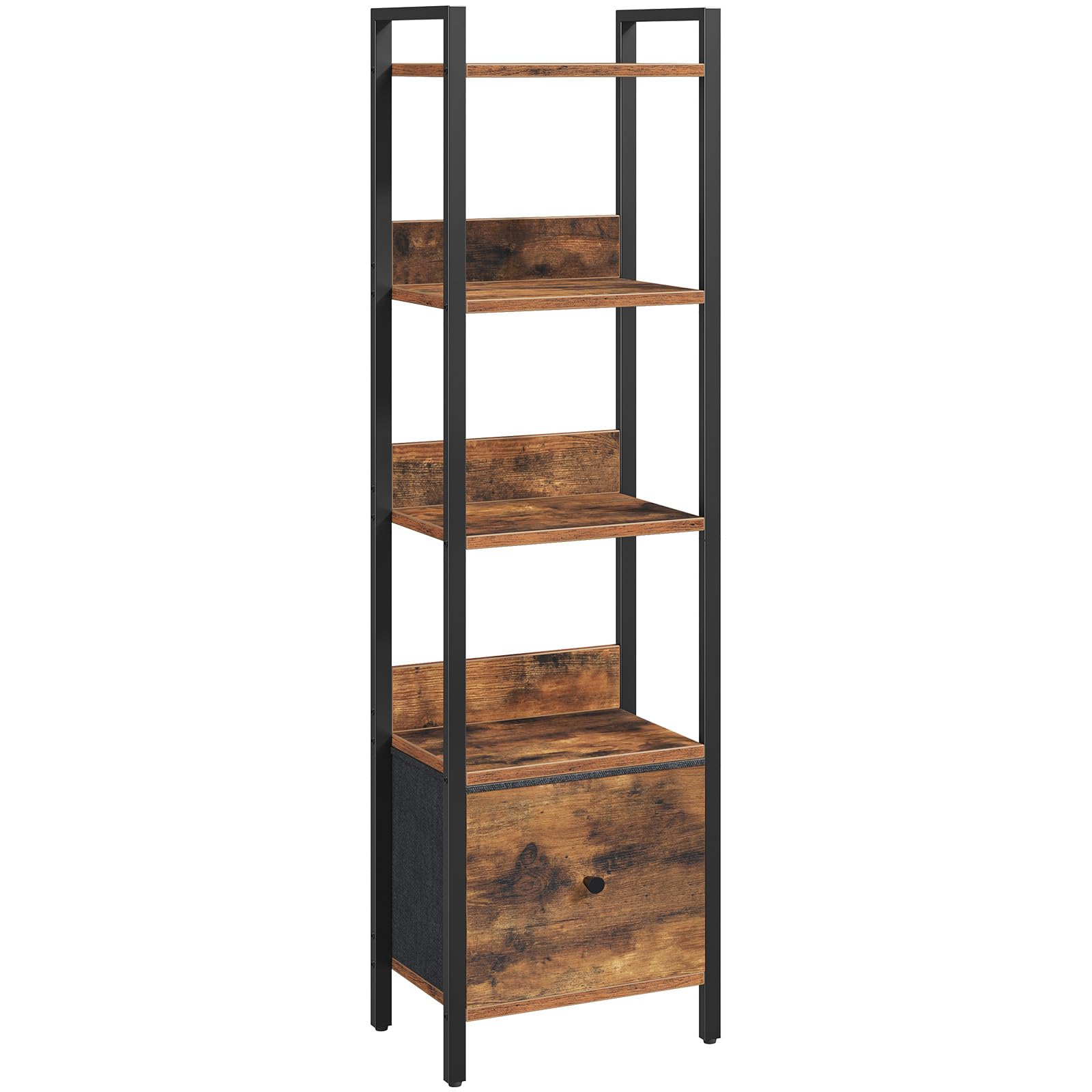 MAHANCRIS Bookshelf, 5-Tier Bookcase with Removable Drawer, Freestanding Book Shelf for Small Space, Storage Shelf Organizer, for Living Room