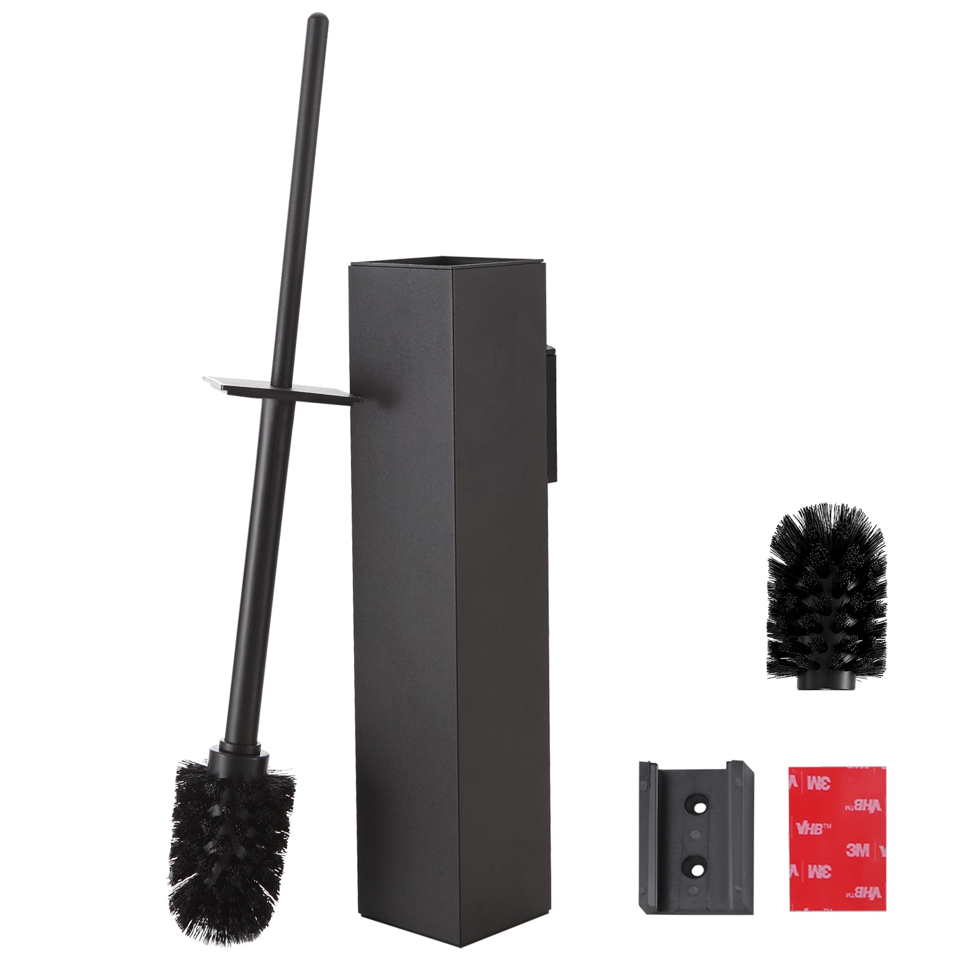 DAZI Toilet Brush WC Wall-Mounted, Toilet Brush Holder Stainless Steel Matte Black Finish without drilling