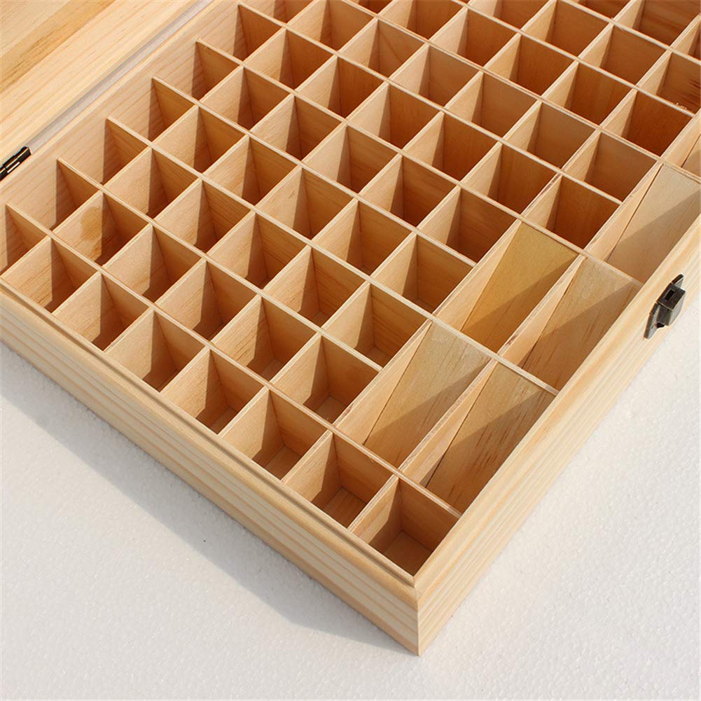 74 Slots Wooden Essential Oil Organizer Hard Pine Wood Carrying Box - Ideal Aromatherapy Travel Storage Case Display Presentations Containers Box
