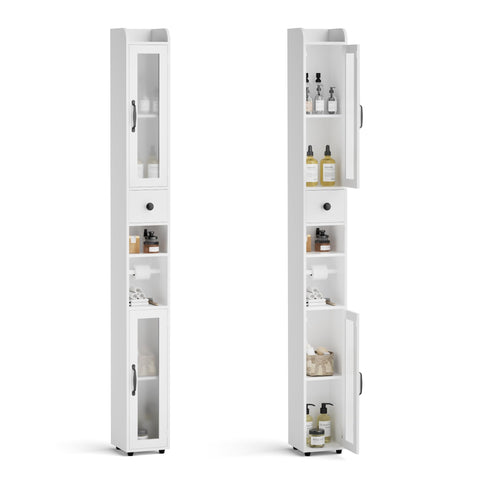 BonVache Tall Bathroom Storage Cabinet, Slim Storage Unit with Adjustable Shelves, Bathroom Shelves Cupboard for Kitchen Hallway Living Room Bedroom