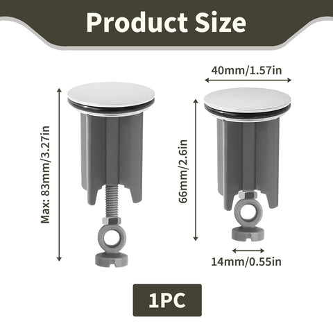 40mm Pop Up Sink Plug Replacement, Adjustable Height Sink Drain Plug 67-83mm Universal Bathroom with Chrome Plated Brass, Waterproof Rubber Sealing