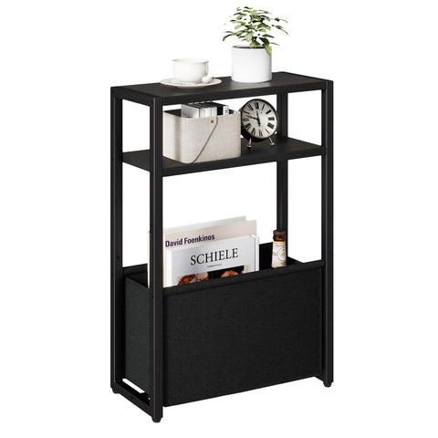 IBUYKE Narrow Side Table,Slim End Table with Fabric Basket,Black TMZ009B