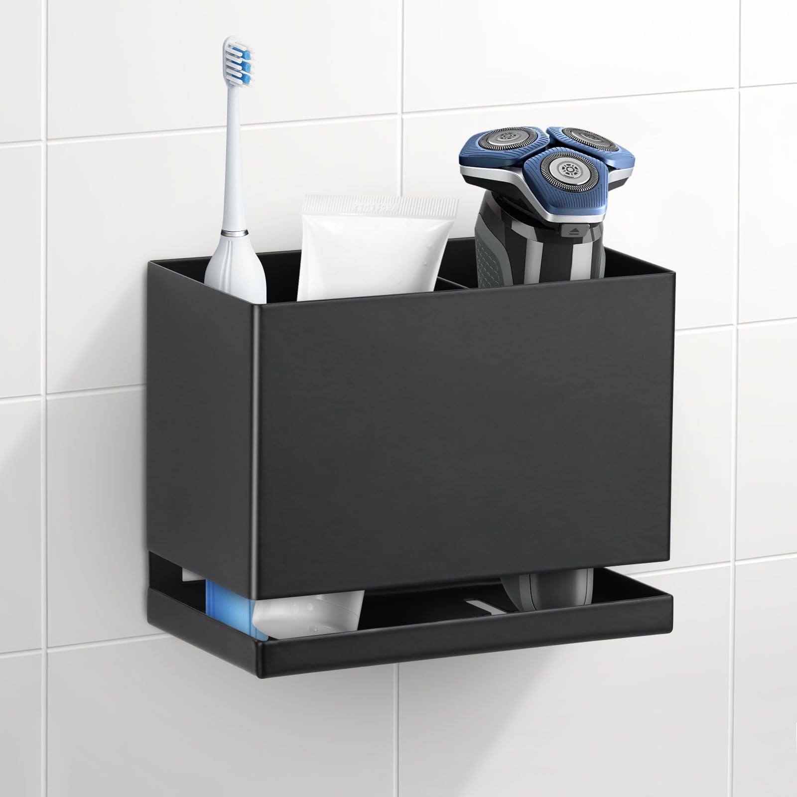Doygim 2-Slots Electric Toothbrush Holder Wall Mounted & Countertop, Black