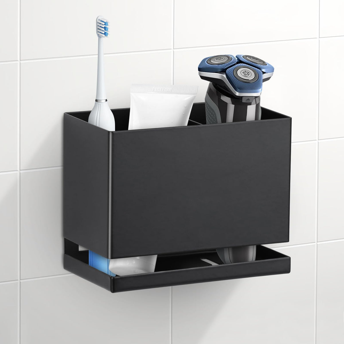 Doygim 2-Slots Electric Toothbrush Holder Wall Mounted & Countertop, Black