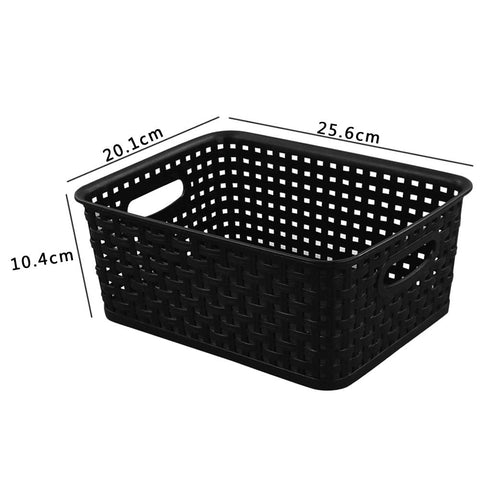 Mayish Plastic Weave Basket with Handle, Black and Grey, 6 Packs