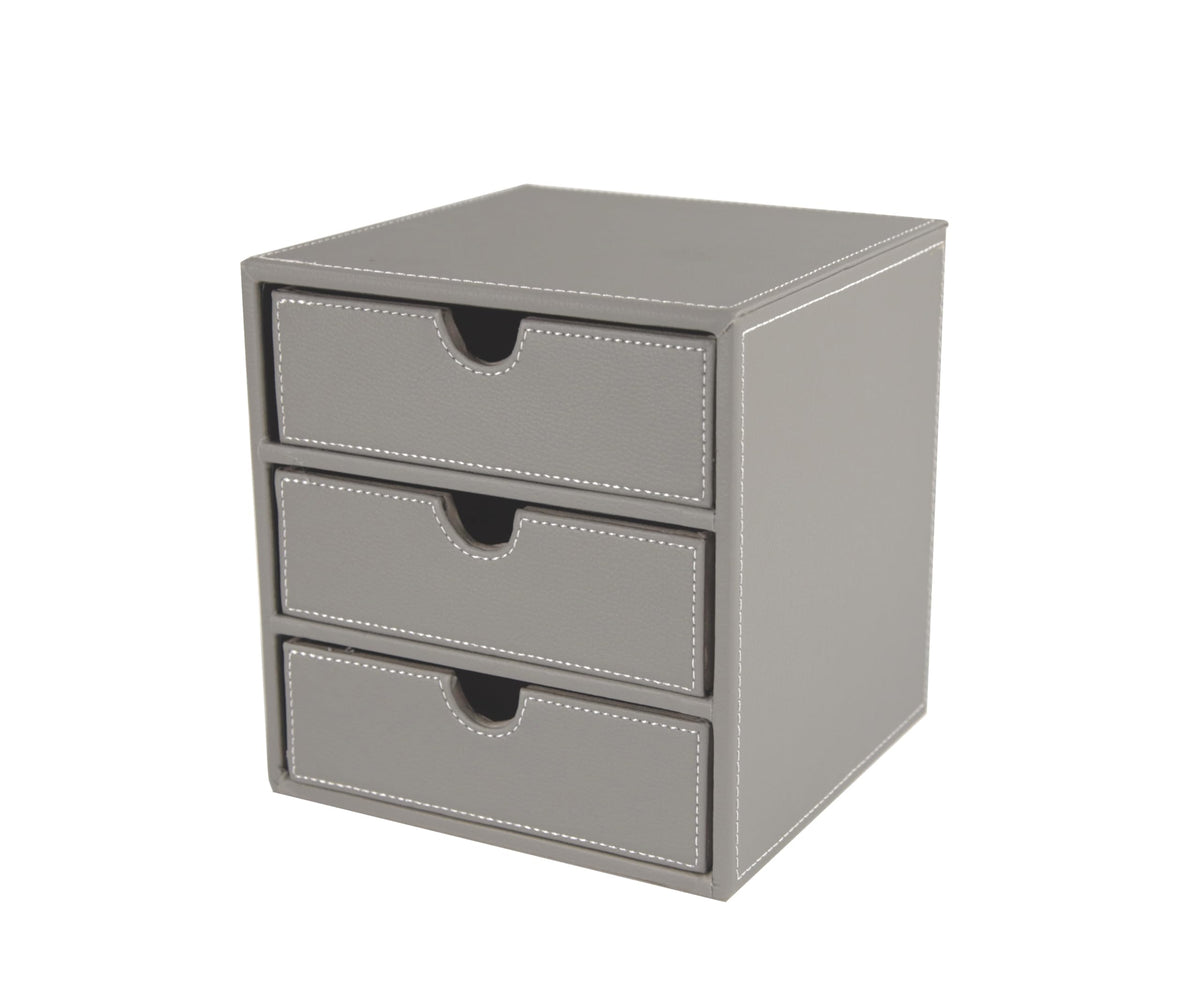 Osco Faux Leather 3-Drawer Desktop Storage Cube, Compact Desk Organiser, Stationery & Makeup Drawer Chest for Home Office, Jewellery, Small Items