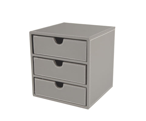 Osco Faux Leather 3-Drawer Desktop Storage Cube, Compact Desk Organiser, Stationery & Makeup Drawer Chest for Home Office, Jewellery, Small Items