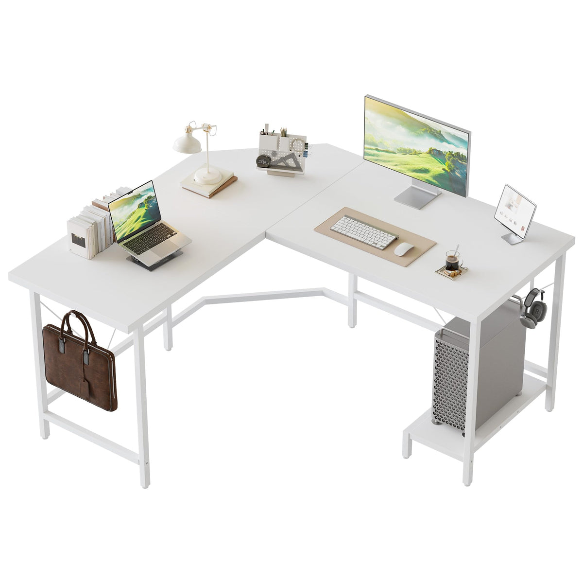 Mericonia L Shaped Desk, Diamond Design for Socket, 120x110cm, White