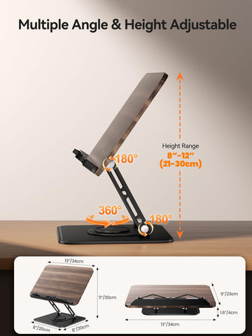 tounee Book Stand, 360° Rotating Reading Book Holder, Adjustable Cookbook Stand for Hands-Free Reading, Foldable Desktop Book Holder for All Books