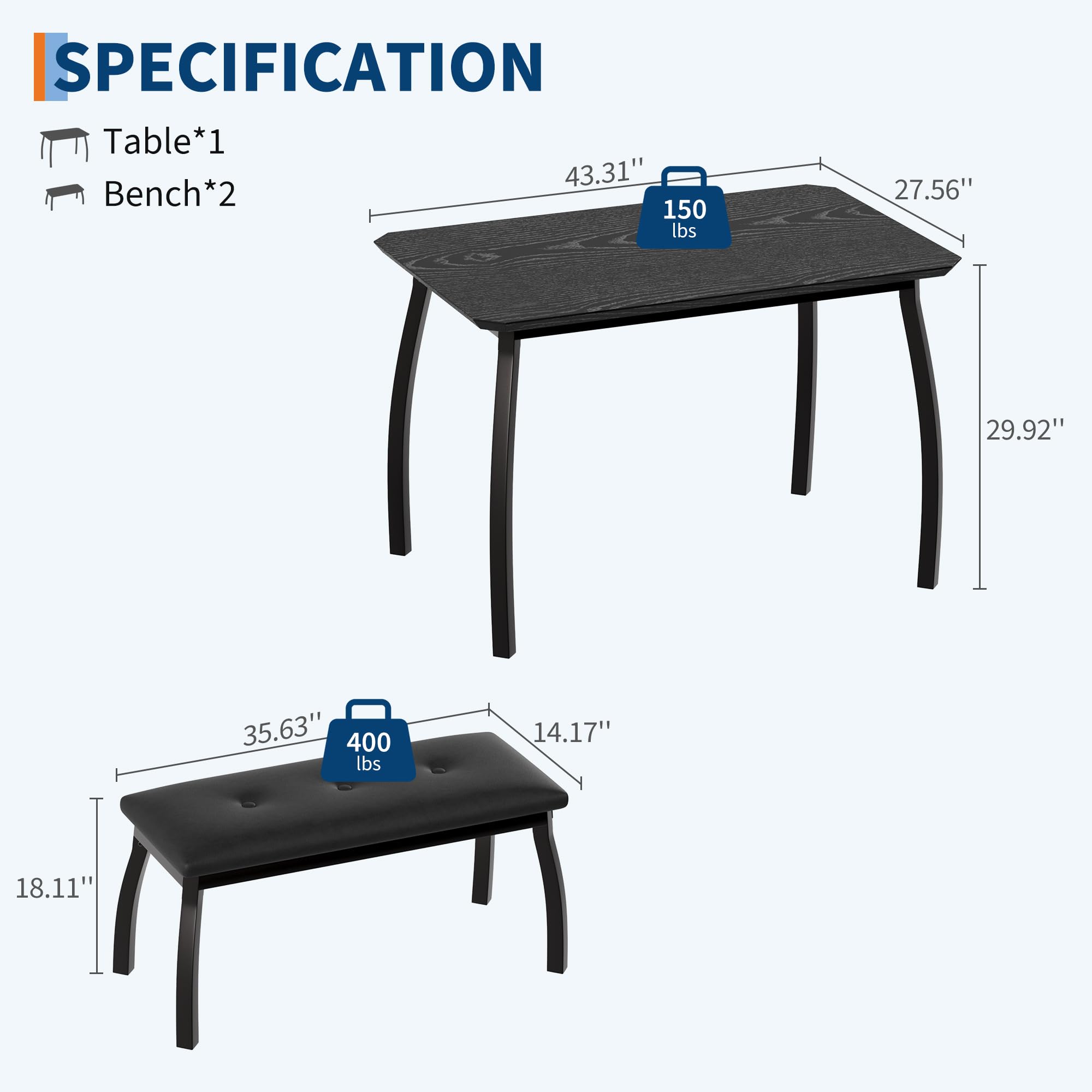 Crevyteg Space Saving Dining Table Set for 4, Modern Kitchen Table and Bench Set with Slide Under Benches for Small Apartments and Breakfast Nooks