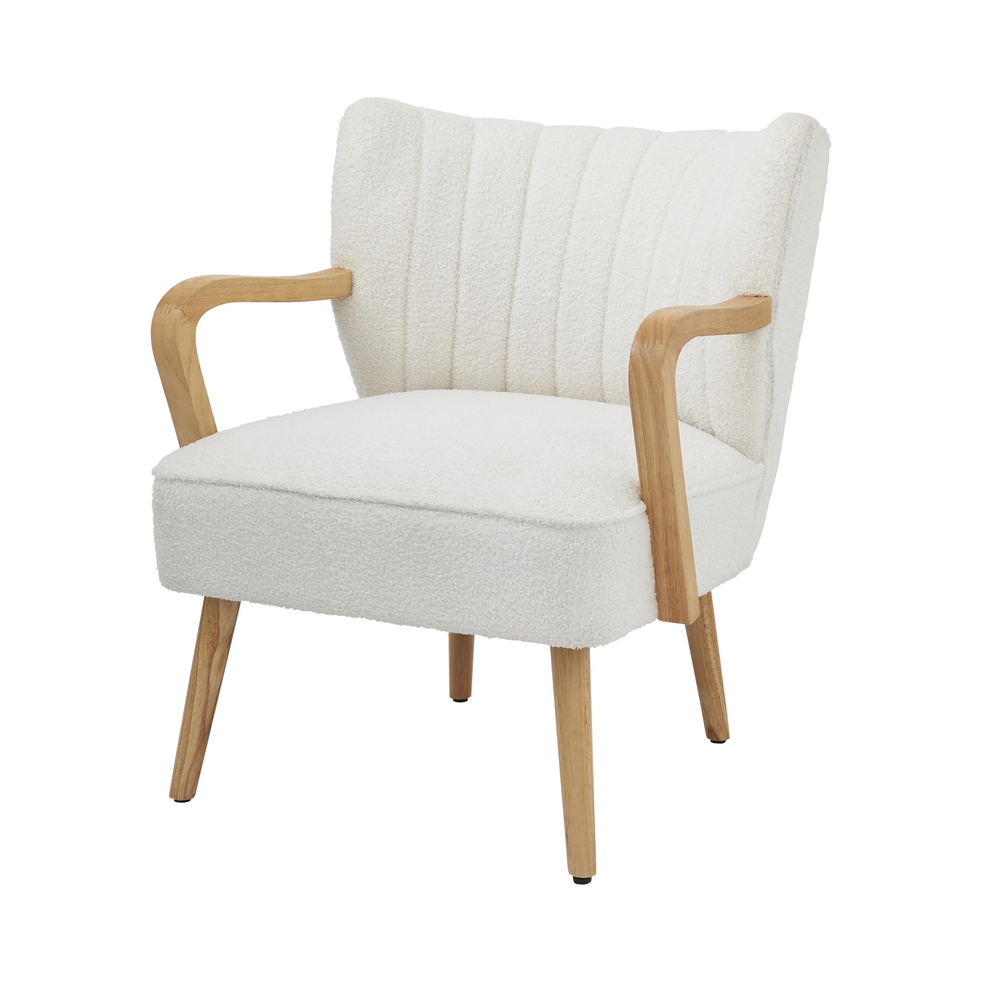 GFW Enzo Cream Teddy Accent Chair, Bouclé Upholstered Armchair with Wooden Arms and Scandi Style Design