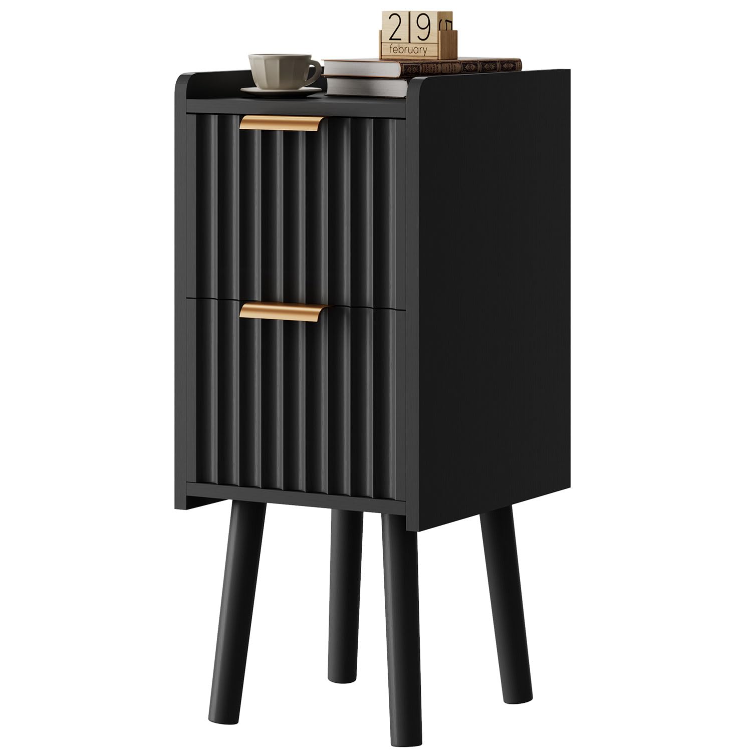 IBUYKE 22.5CM Slim Bedside Table with 2 Drawer,Black WNS015B