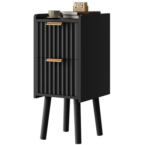 IBUYKE 22.5CM Slim Bedside Table with 2 Drawer,Black WNS015B