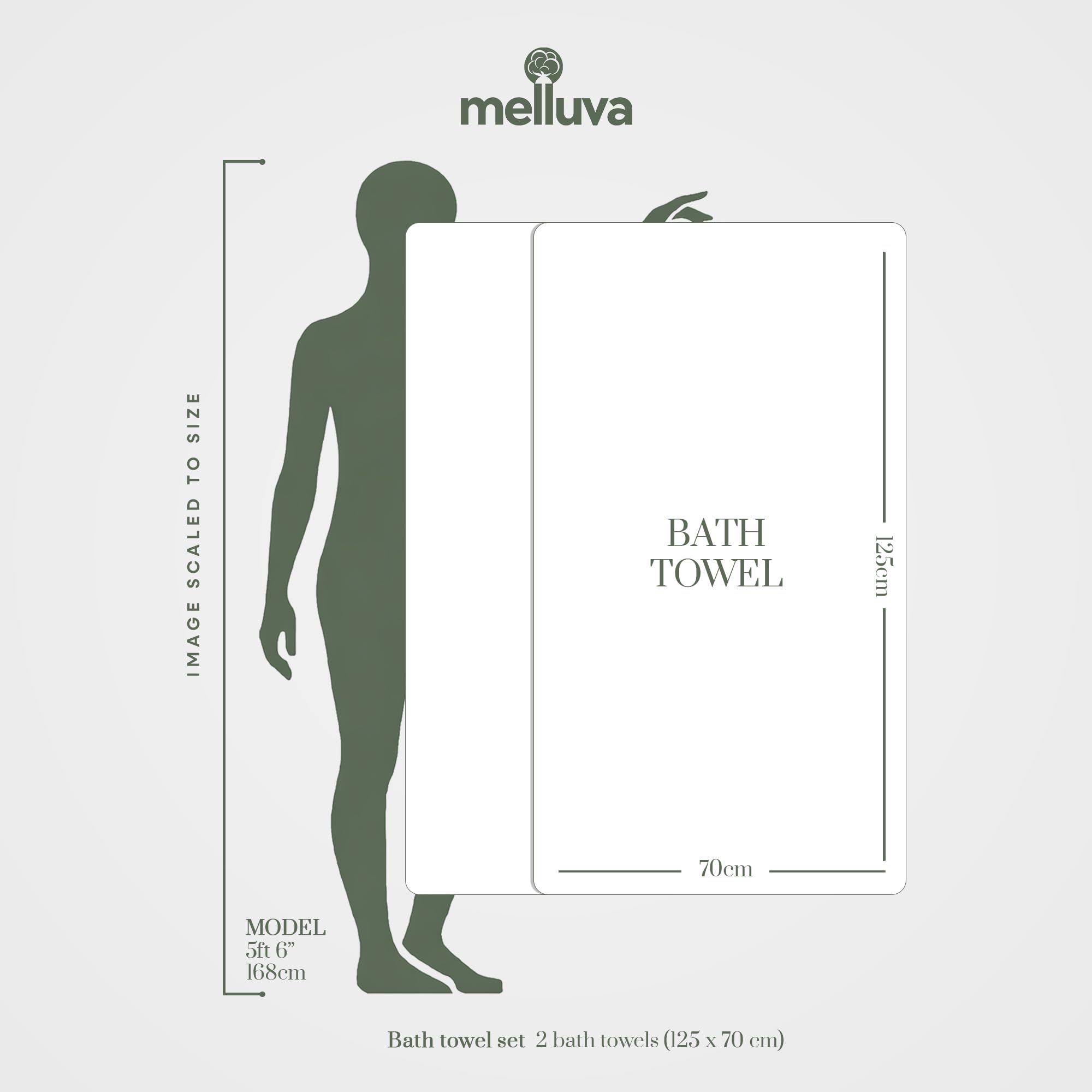 MELLUVA Bath Towels Set of 2 | 100% Turkish Cotton | 70 x 125 cm | Soft and Absorbent 600 GSM | Quick Dry Bathroom Shower Towels | Dow Grey