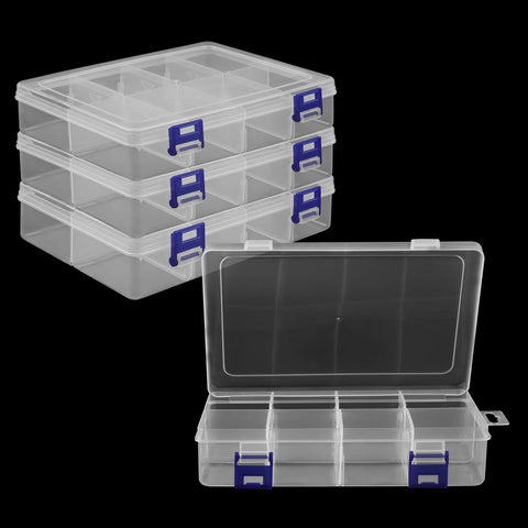 MANCHAP 4 PCS 8 Grids Plastic Bead Storage Box with Adjustable Compartments, 19.5 x 13 x 4.5cm Plastic Jewellery Organisers