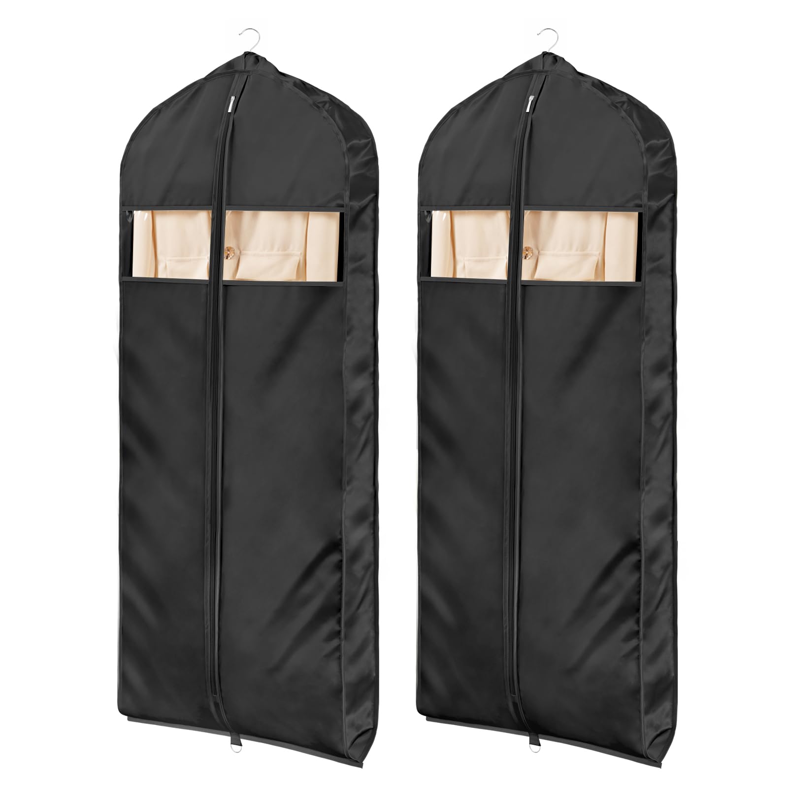 Univivi Super Soft Satin Hanging Garment Bags 60in Dress Bags 2 Pack Black