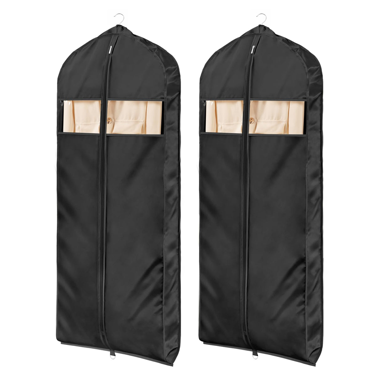 Univivi Super Soft Satin Hanging Garment Bags 60in Dress Bags 2 Pack Black
