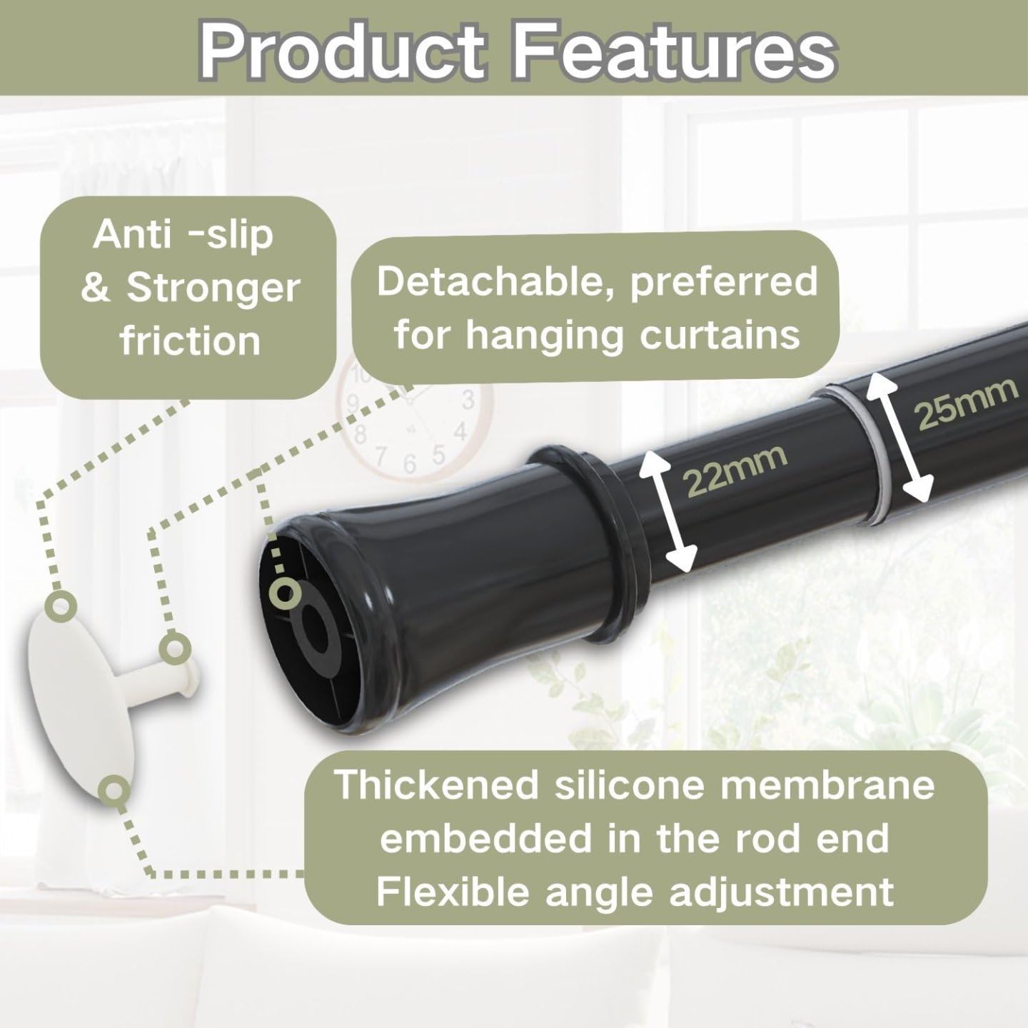 Shower Curtain Pole Extendable Curtain Rod Telescopic Spring Tension Rod Extendable Window Tension Rod Adjustable Curtain Pole No Screws for