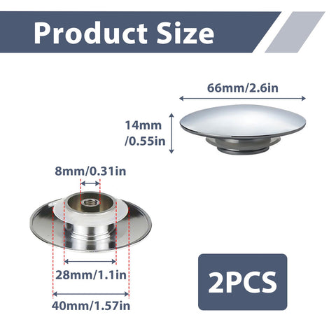 2 Pcs Bathroom Sink Push Button Replacement Parts, Easy Pop Up Bathroom Sink, 66mm Push Button Pop Up Sink Waste Drain Stopper