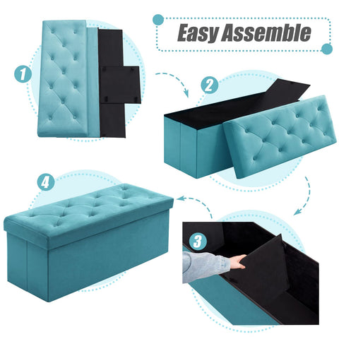 BRIAN & DANY Folding Storage Ottoman Bench, Velvet Large Ottoman Storage Box for Living Room and Bedroom 110 x 40 x 40 cm - Teal