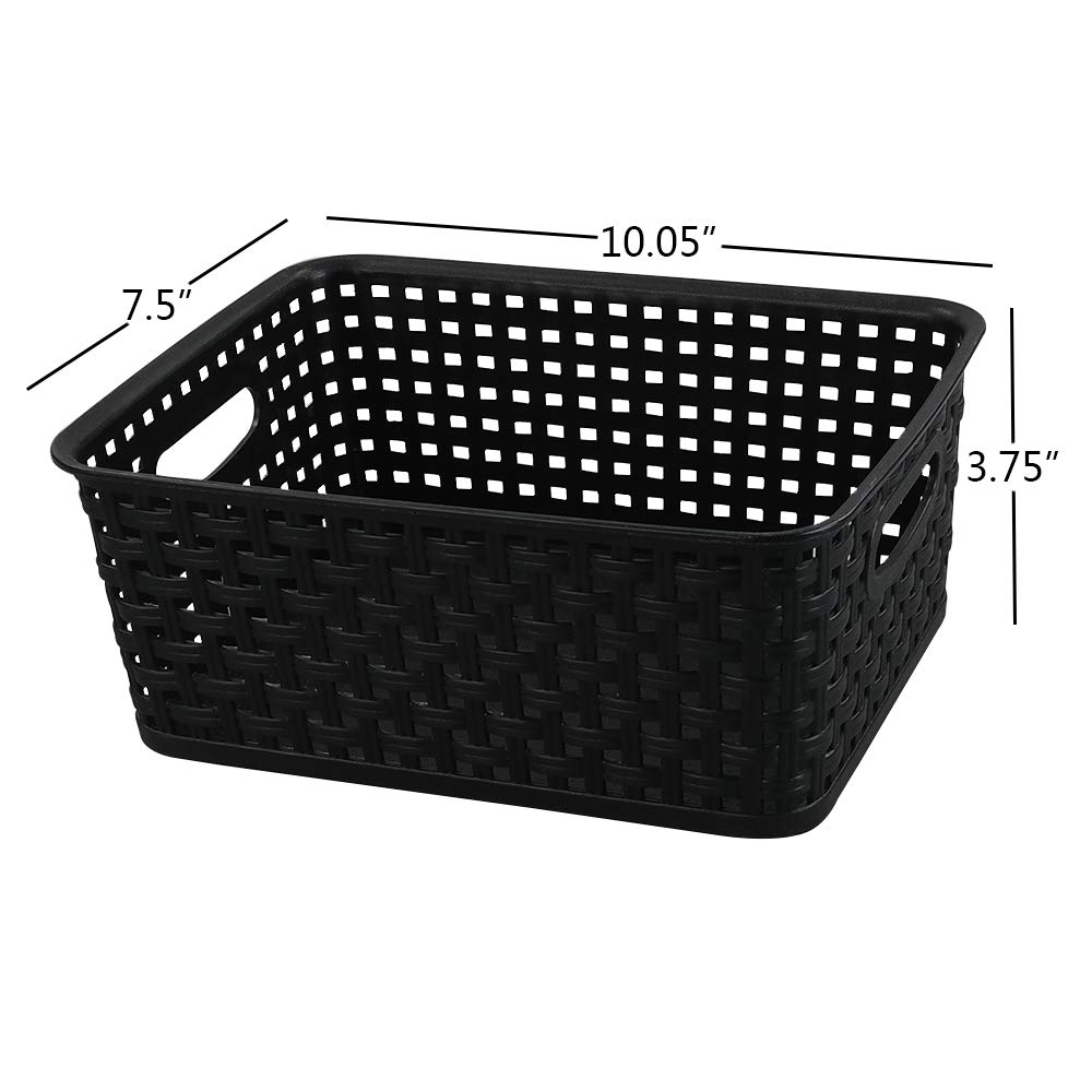 Asking 6-Pack Plastic Storage Baskets, Weave Basket, Black