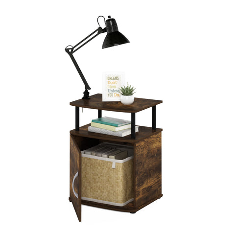 Furinno JAYA Side Table, End Table with Door Cabinet, Night Stand, Bedside Table, for Living Room, Bedroom, Amber Pine