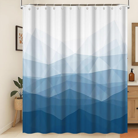 Xiaoterna Modern Concise Blue Shower Curtain Abstract Contemporary Aesthetics Waterproof Bathroom Curtain 3D Shadow White Geometric Lines Washable