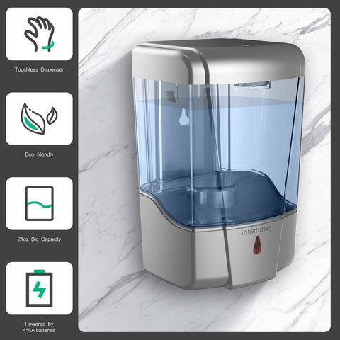 interhas! Automatic Wall Mounted Commercial Hand Sanitizer Dispenser - Liquid/Gel Touchless, 600ml/20oz (Silver)