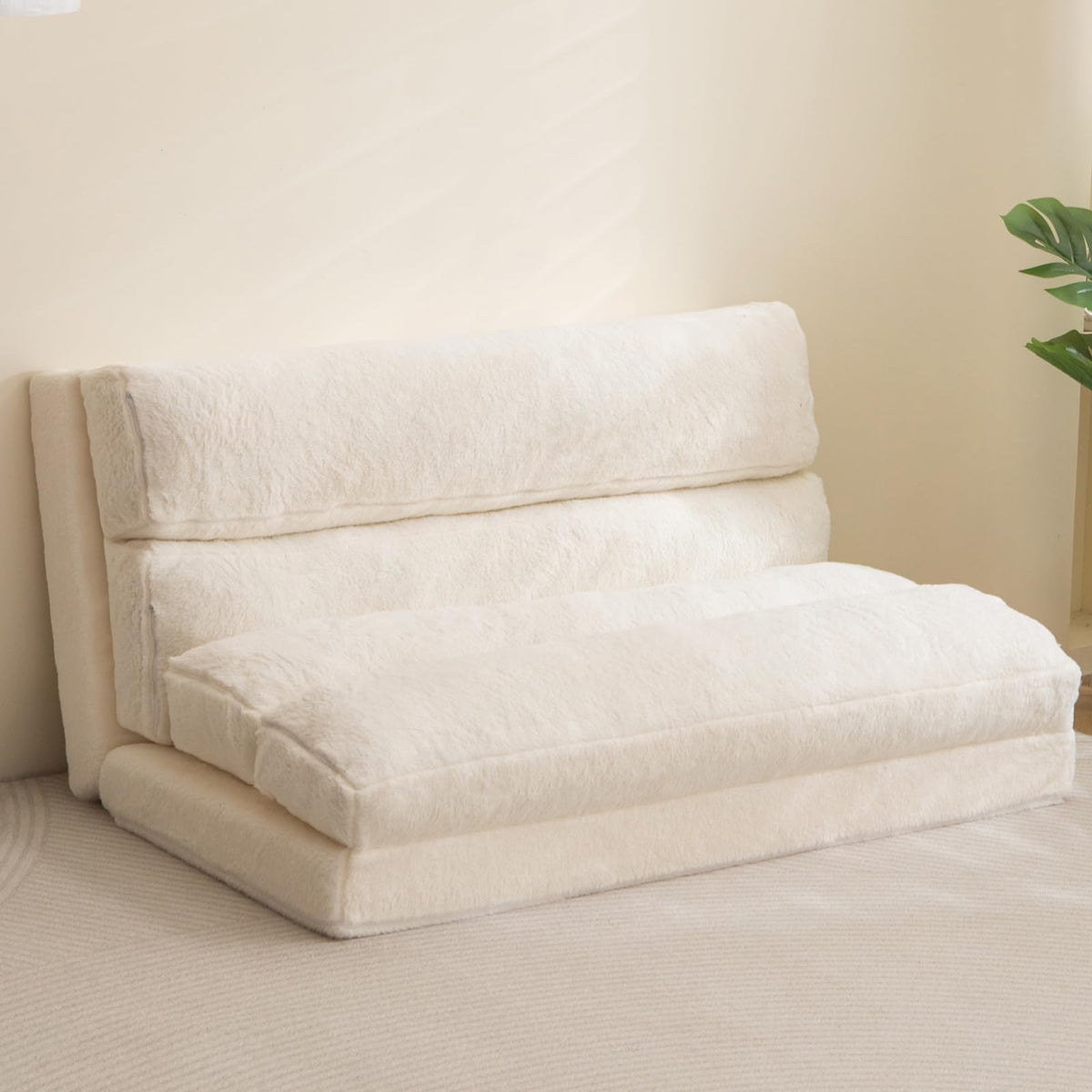 MAXYOYO Bean Bag Bed Folding Sofa Bed Mattress for Adults, Extra Thick 6 Fold Floor Couch for Bedroom Living Room, Beige, 75x240 cm