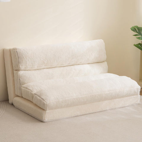 MAXYOYO Bean Bag Bed Folding Sofa Bed Mattress for Adults, Extra Thick 6 Fold Floor Couch for Bedroom Living Room, Beige, 75x240 cm