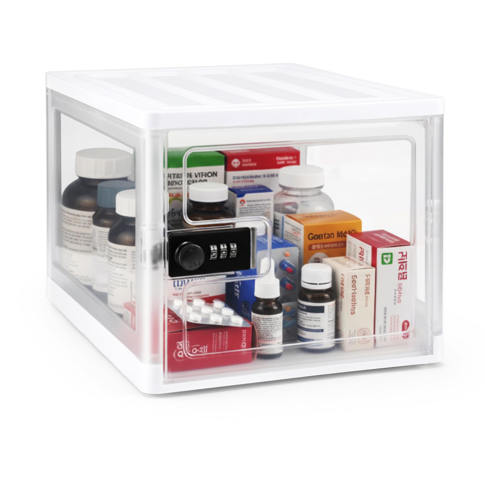 Yocdunm Lockable Medicine Storage Box with Code, 13 L Large Locking Medicine Box for Medication, Snacks, Phone, and Electronics
