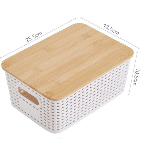 Mangata 6 Pack Storage Boxes with Bamboo Lid, Stackable Storage Baskets White