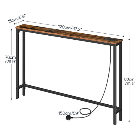 HOOBRO Console Table with Charging Station, 120 cm Slim Console Table for Hallway, Behind Sofa Table, for Entryway, Living Room, Small Spaces