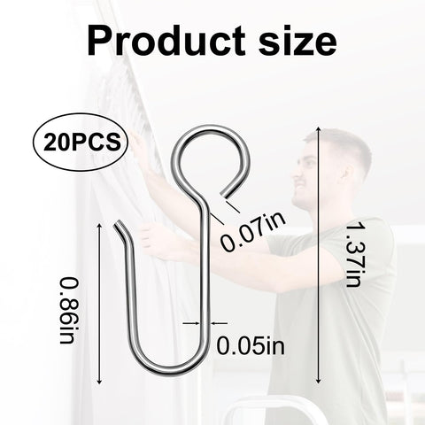Uskerb Metal Curtain Hooks (20Pcs) - Versatile Track Hooks for Windows, Doors & Showers