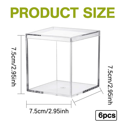 Keboyoe 6pcs 7.5x7.5x7.5cm Acrylic Display Boxes with Lid for Storage Candy