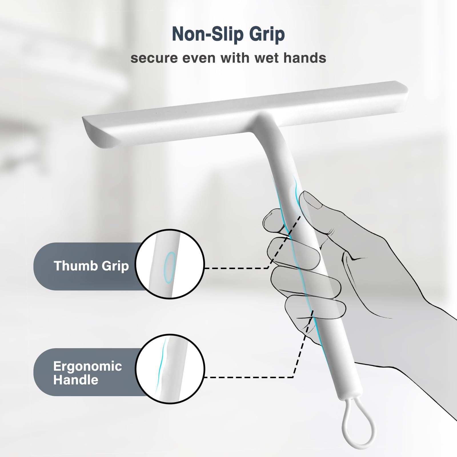 Vinabo Silicone Shower Squeegee – Glass Wiper for Shower Doors, Bathroom Screens, Mirrors, Car Windows & Glass Cleaning，White,21cm