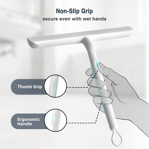 Vinabo Silicone Shower Squeegee – Glass Wiper for Shower Doors, Bathroom Screens, Mirrors, Car Windows & Glass Cleaning，White,21cm