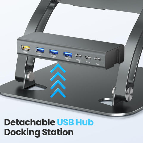 tounee Laptop Stand with Detachable USB-C Hub, 100W PD Charging, 4K@60Hz HDMI, 3 USB Ports