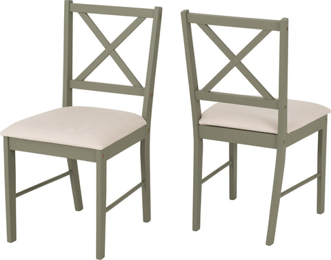 Seconique Balfour 1+4 Dining Set in Sage Green/Oak Effect/Mink Microsuede
