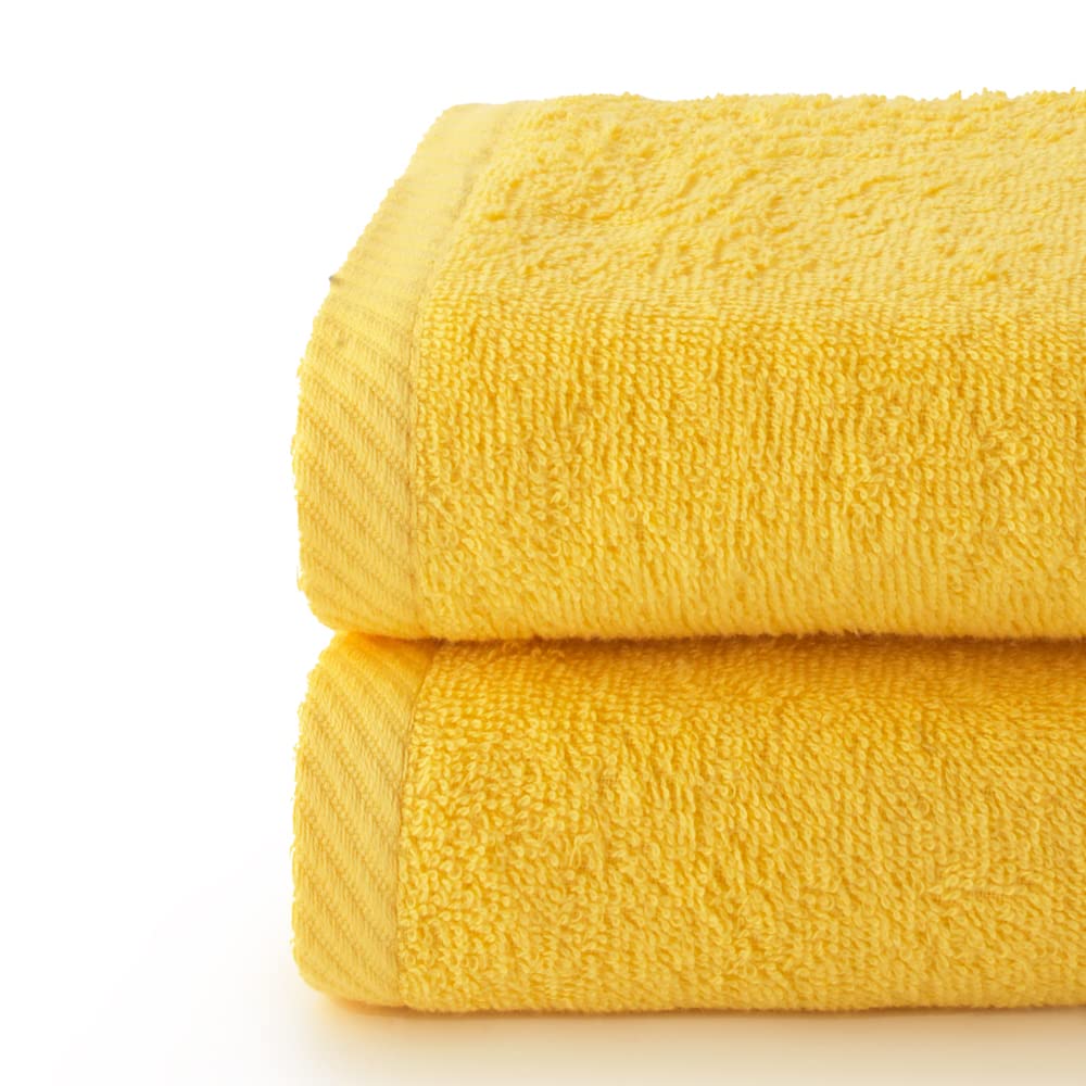 Top Towel - Plus - Large Bath Towels - Bathroom Towels - 2 Hand or Sink Towels - 50 x 100 cm - 100% Cotton - Lemon