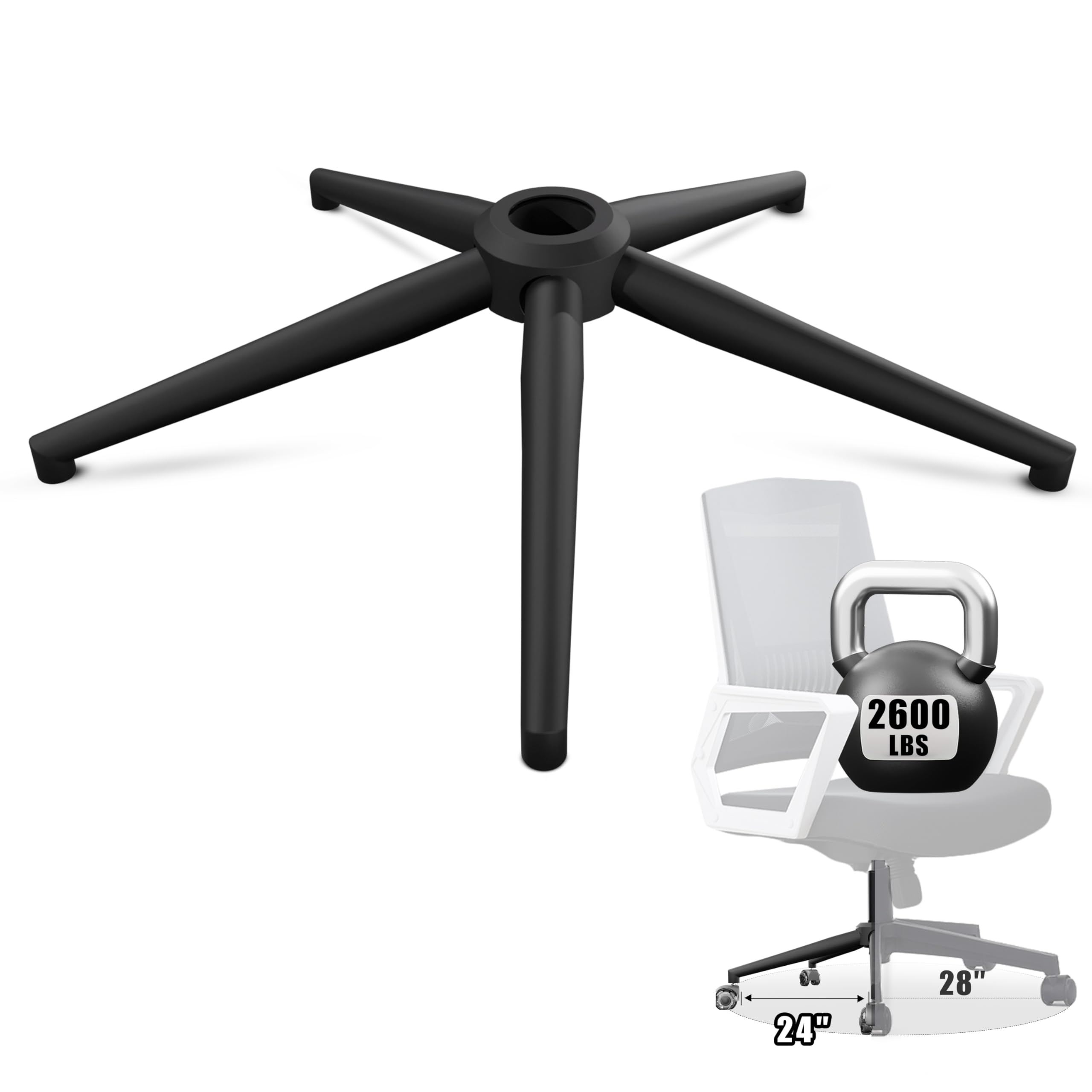Sytopia Office Chair Base Replacement 24'' - Office Chair Base with Reinforced Metal Legs 2600lbs